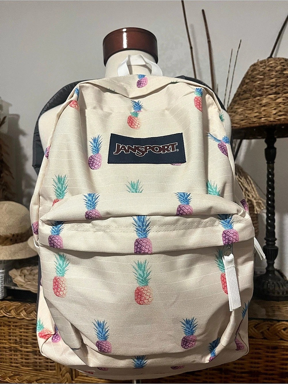 Jansport SuperBreak Backpack Pineapple Print Cream & Pink